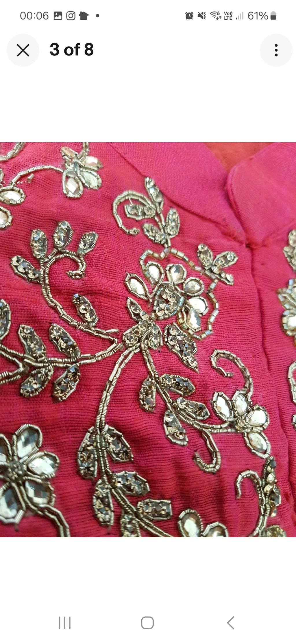 Red dip hem dress raw silk gold embroidery size small