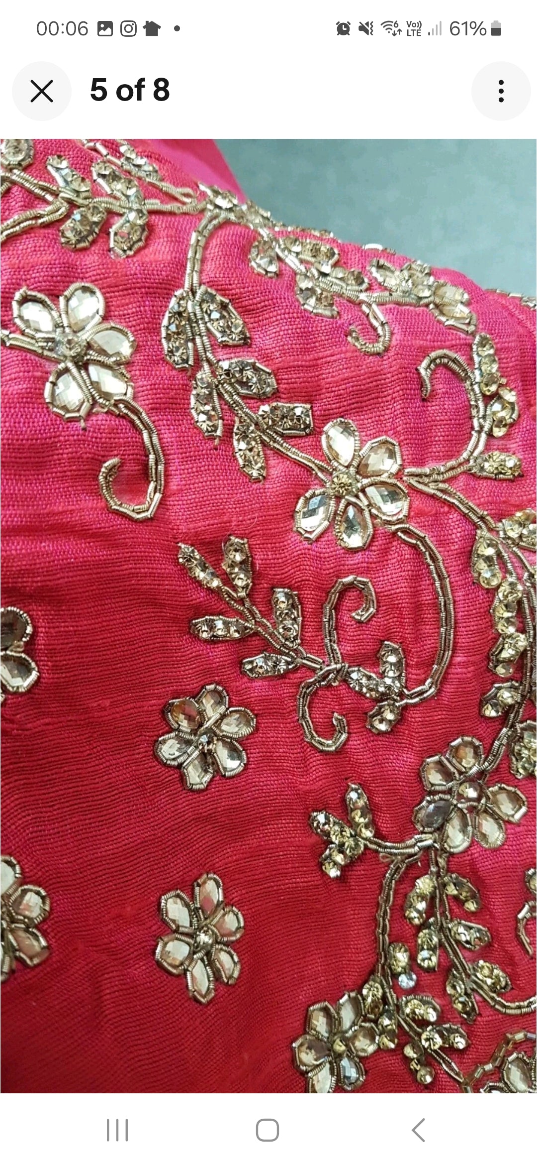 Red dip hem dress raw silk gold embroidery size small