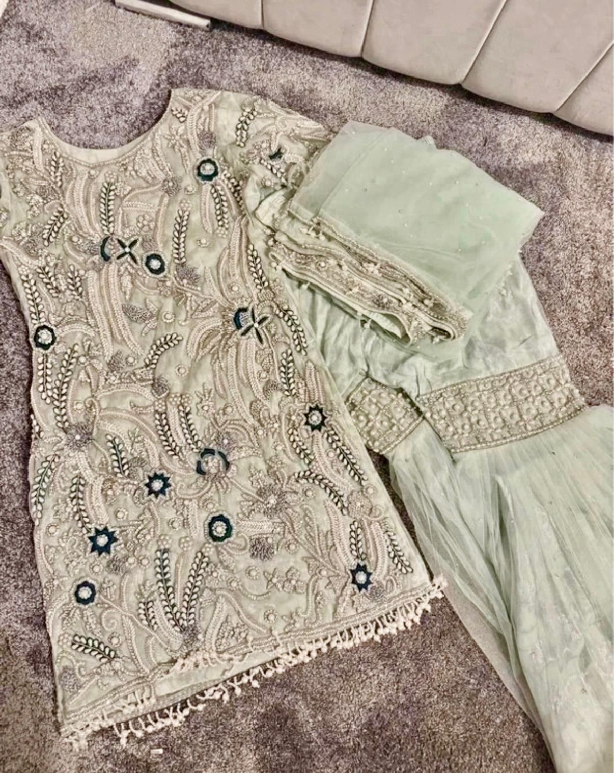Embellished light blue garara set