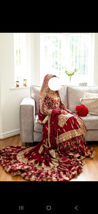 Luxurious Deep Maroon Bridal Lehenga – Hand Embellished