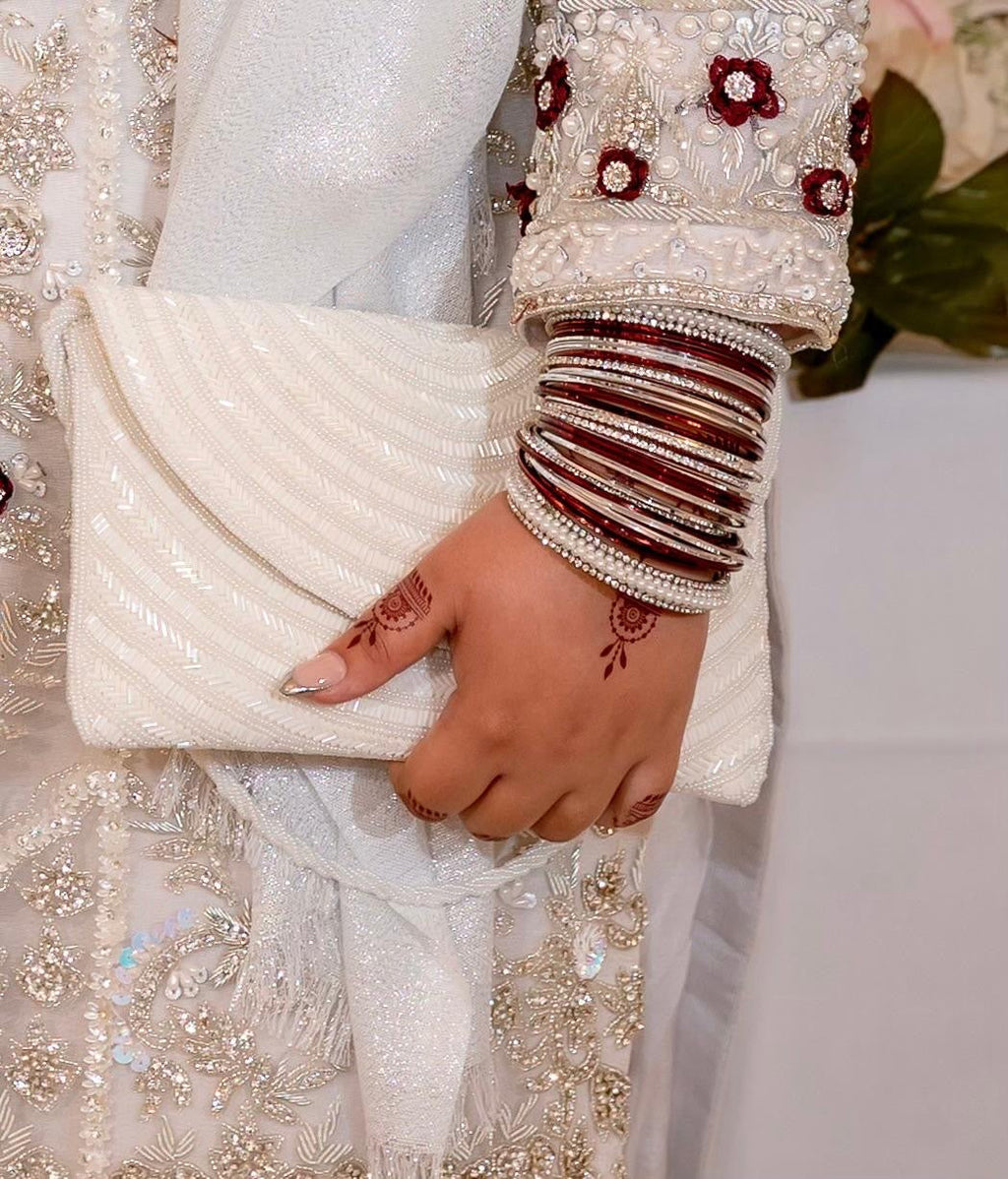Maroon and silver bangles