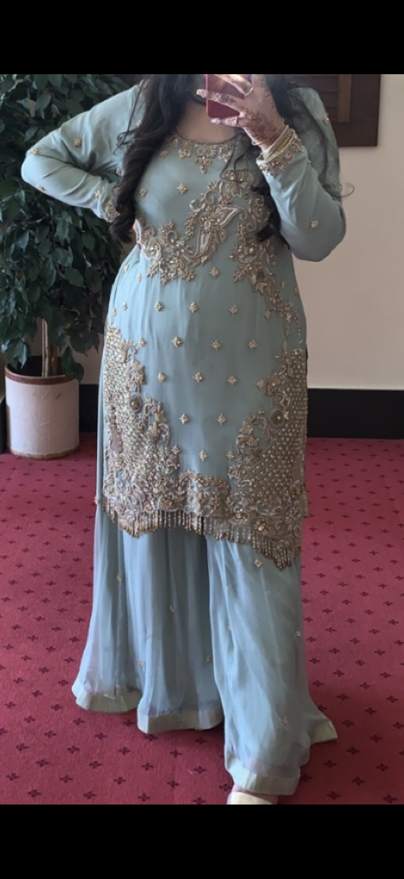 Mint Green & Gold Embroidered Pakistani Suit – Worn Once for a Few Hours