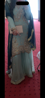 Mint Green & Gold Embroidered Pakistani Suit – Worn Once for a Few Hours