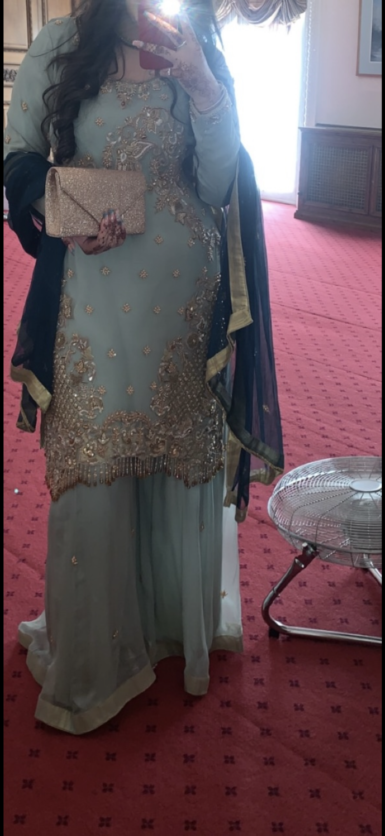 Mint Green & Gold Embroidered Pakistani Suit – Worn Once for a Few Hours
