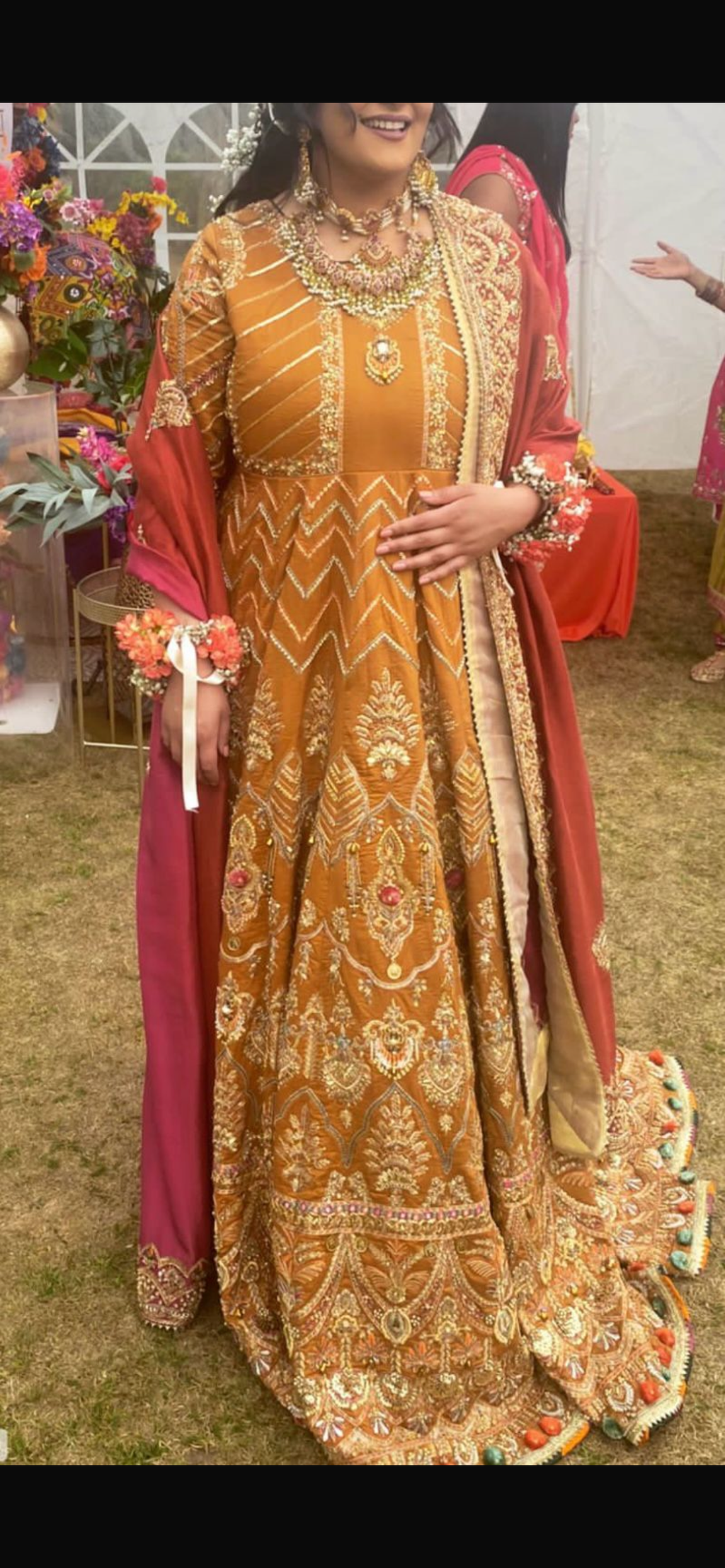 Mendhi gown with dupatta( scarf)