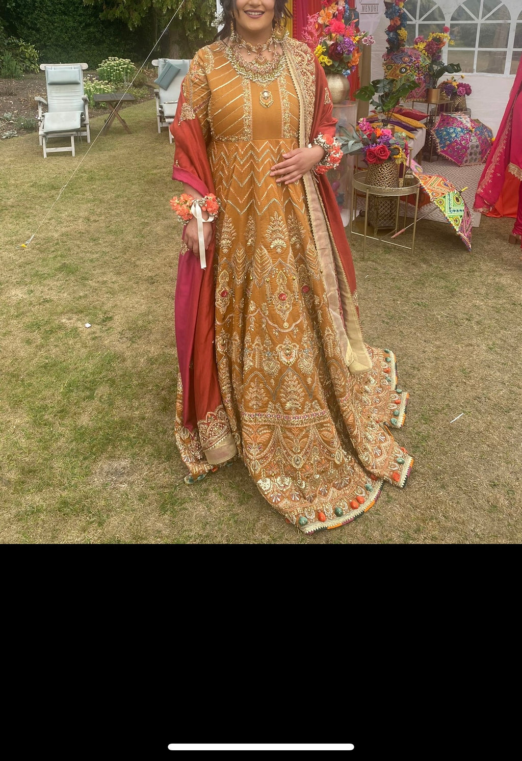 Mendhi gown with dupatta( scarf)