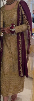 Gold heavy embroidered party wedding outfit