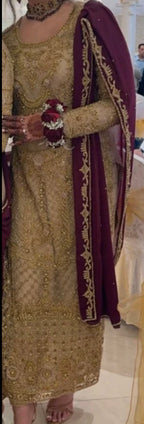 Gold heavy embroidered party wedding outfit