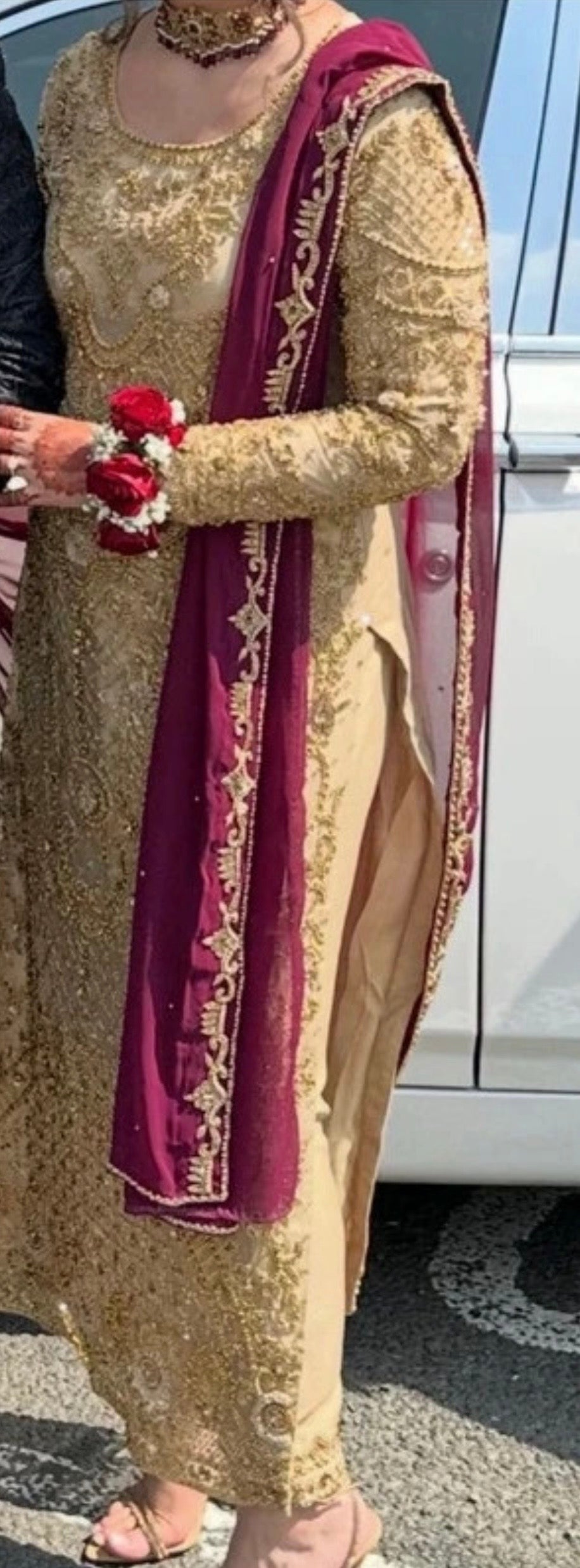 Gold heavy embroidered party wedding outfit