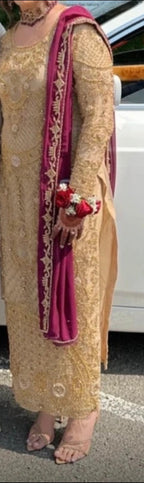 Gold heavy embroidered party wedding outfit