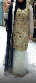 Elegant Mint & Navy Heavy Embroidered Formal Outfit