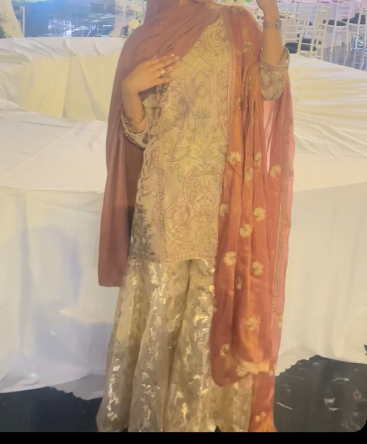 Cream & Dusty Pink Sharara