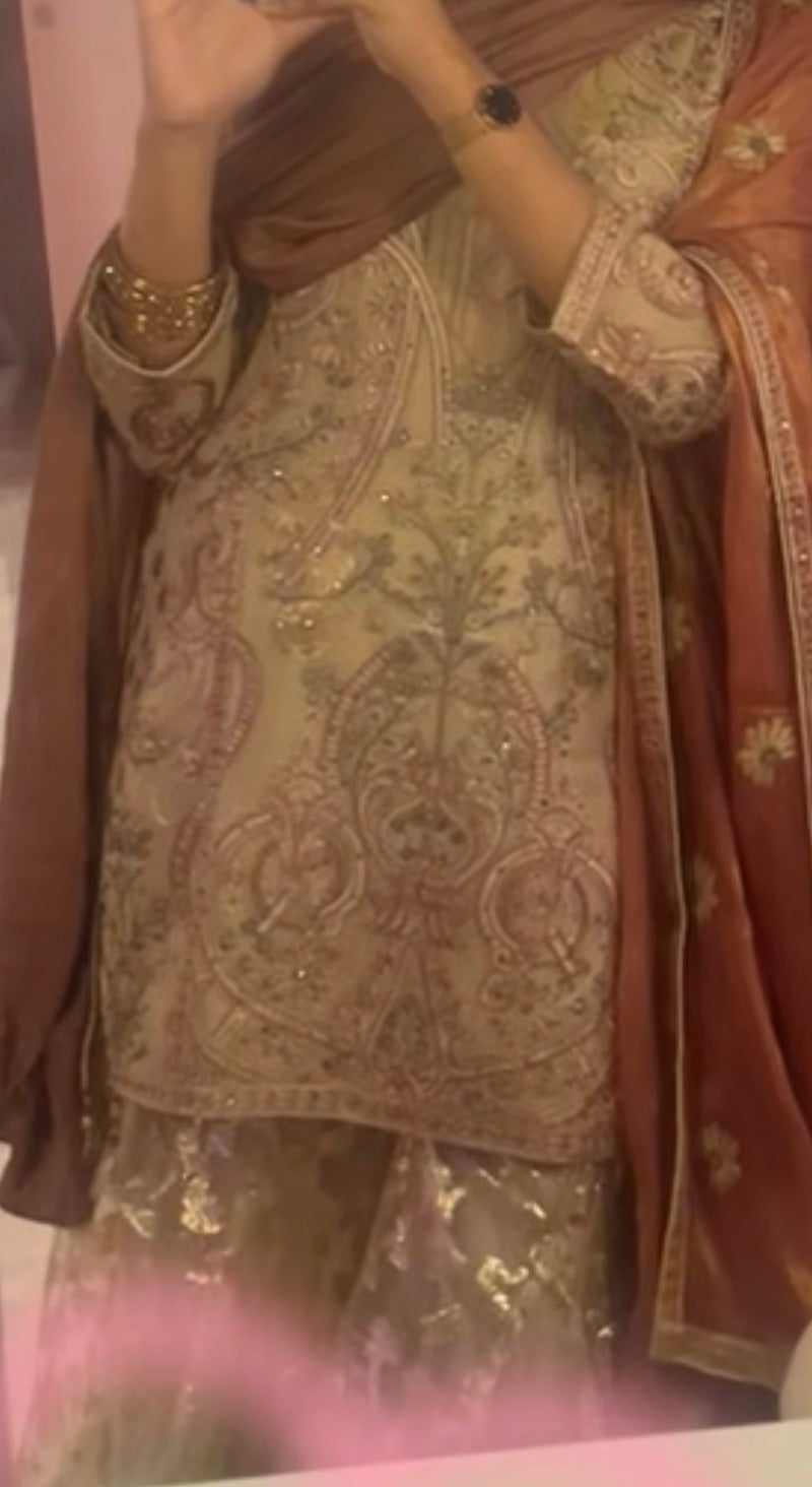 Cream & Dusty Pink Sharara