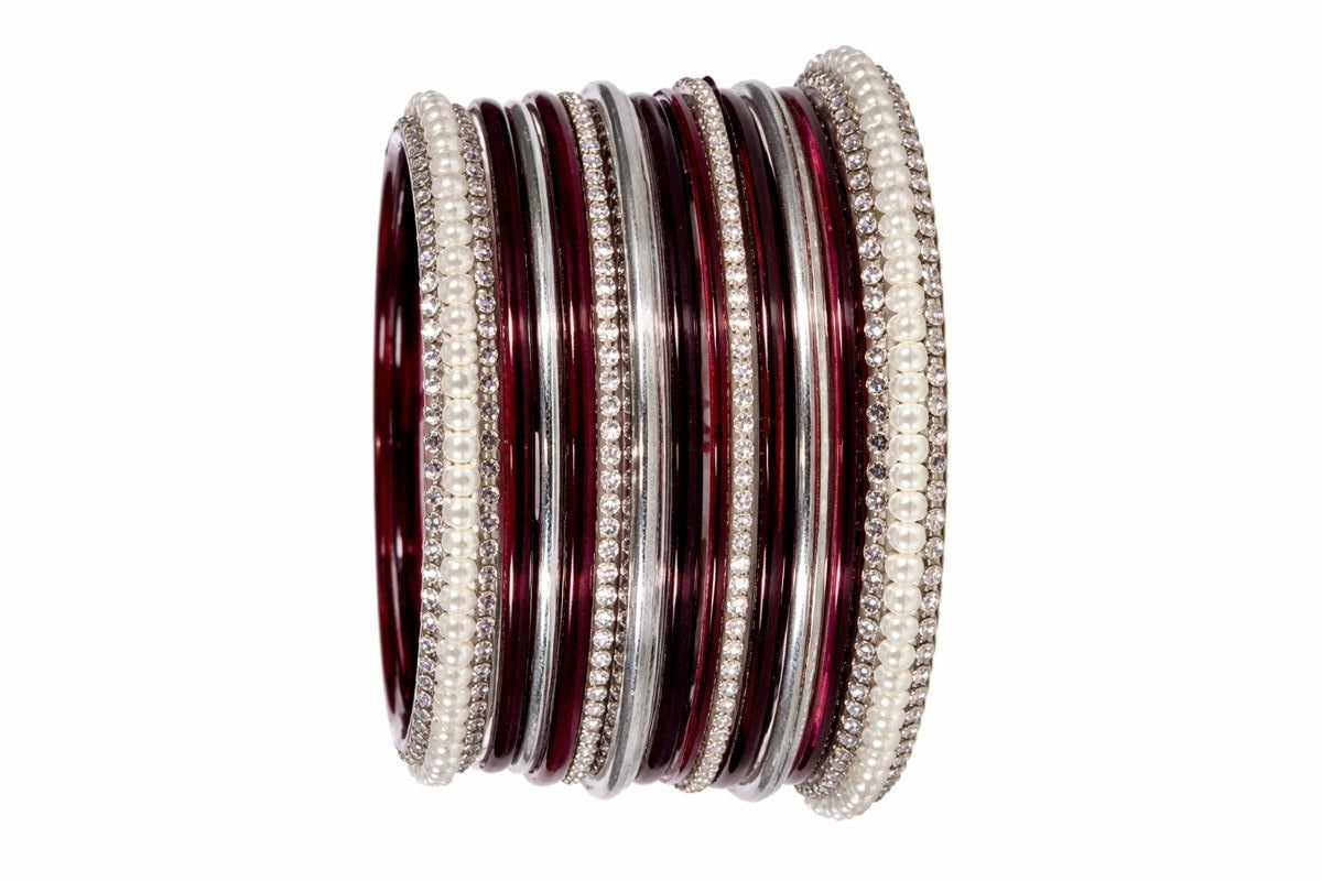 Maroon and silver bangles