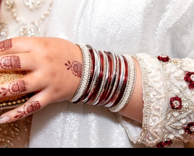 Maroon and silver bangles
