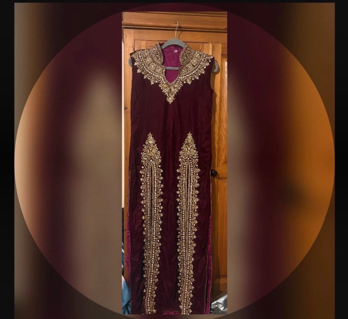 Vintage Hand-Embroidered Velvet & Banarsi Lehenga Set – Burgundy & Gold