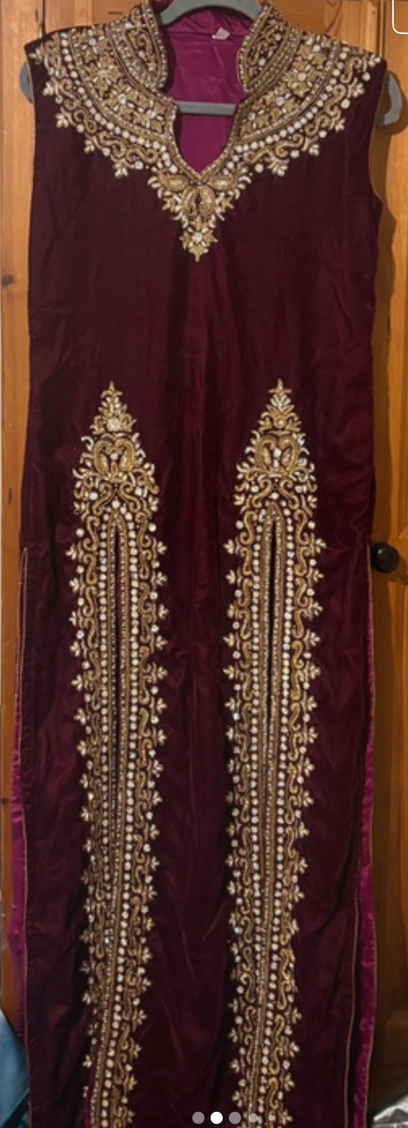 Vintage Hand-Embroidered Velvet & Banarsi Lehenga Set – Burgundy & Gold