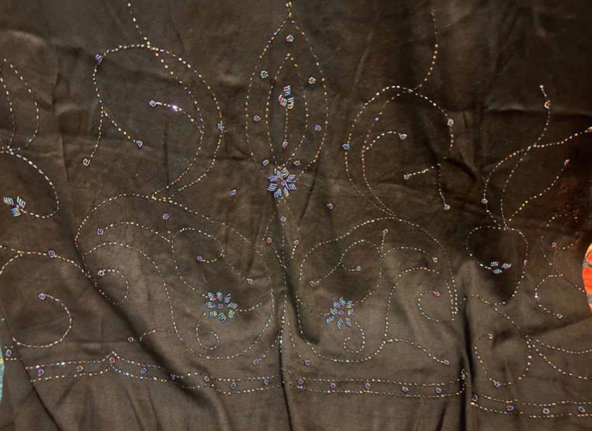 Black Wool Shawl with Hand Sequin Embellishment – Full Size