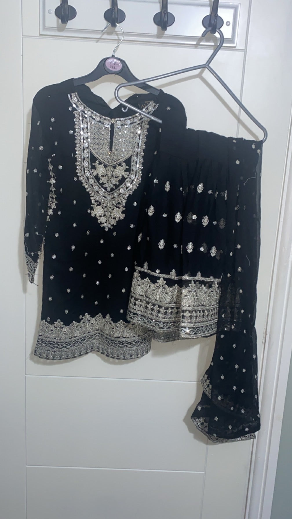 Black Embroidered Shalwar Kameez Suit with Dupatta – Girls Size 26