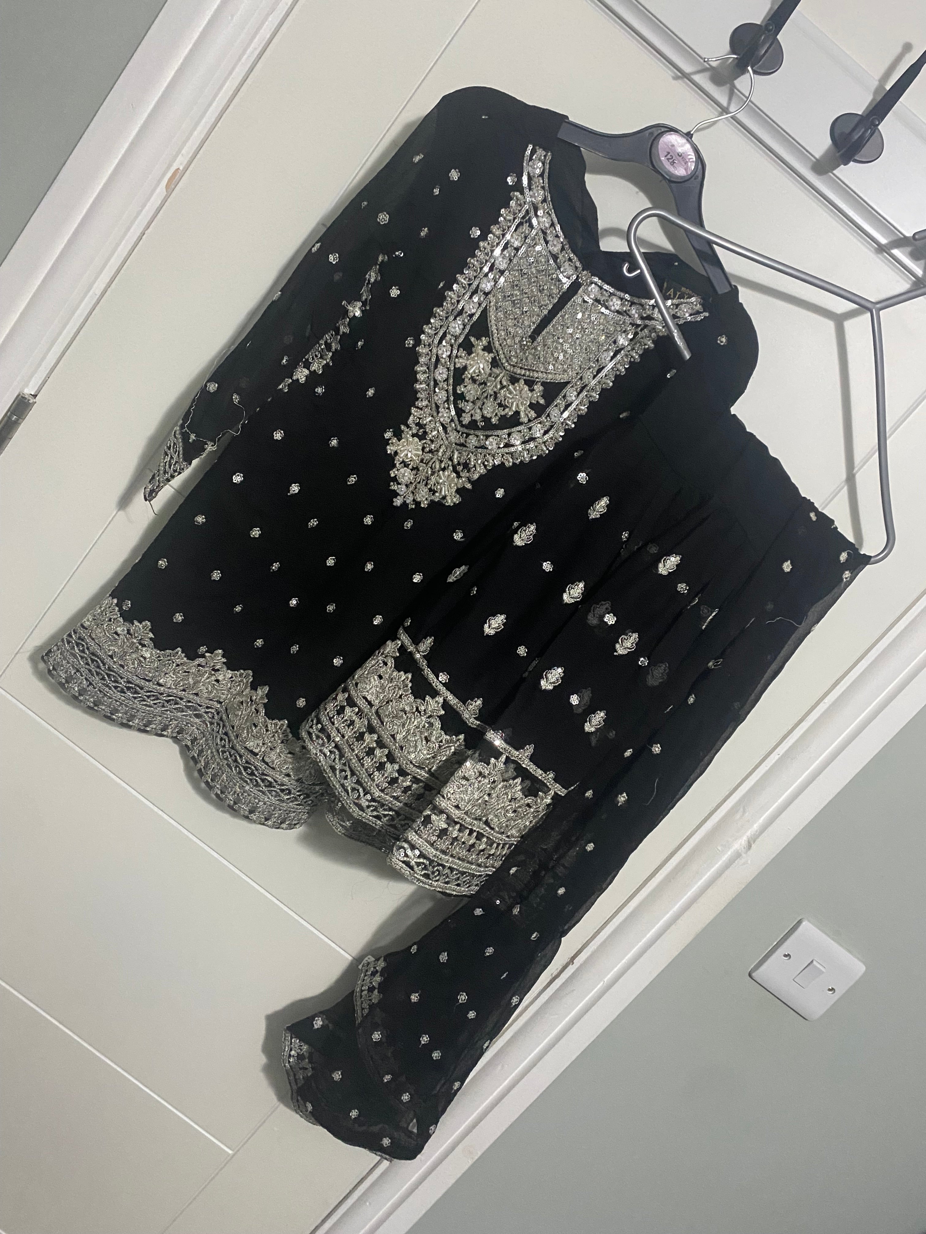 Black Embroidered Shalwar Kameez Suit with Dupatta – Girls Size 26