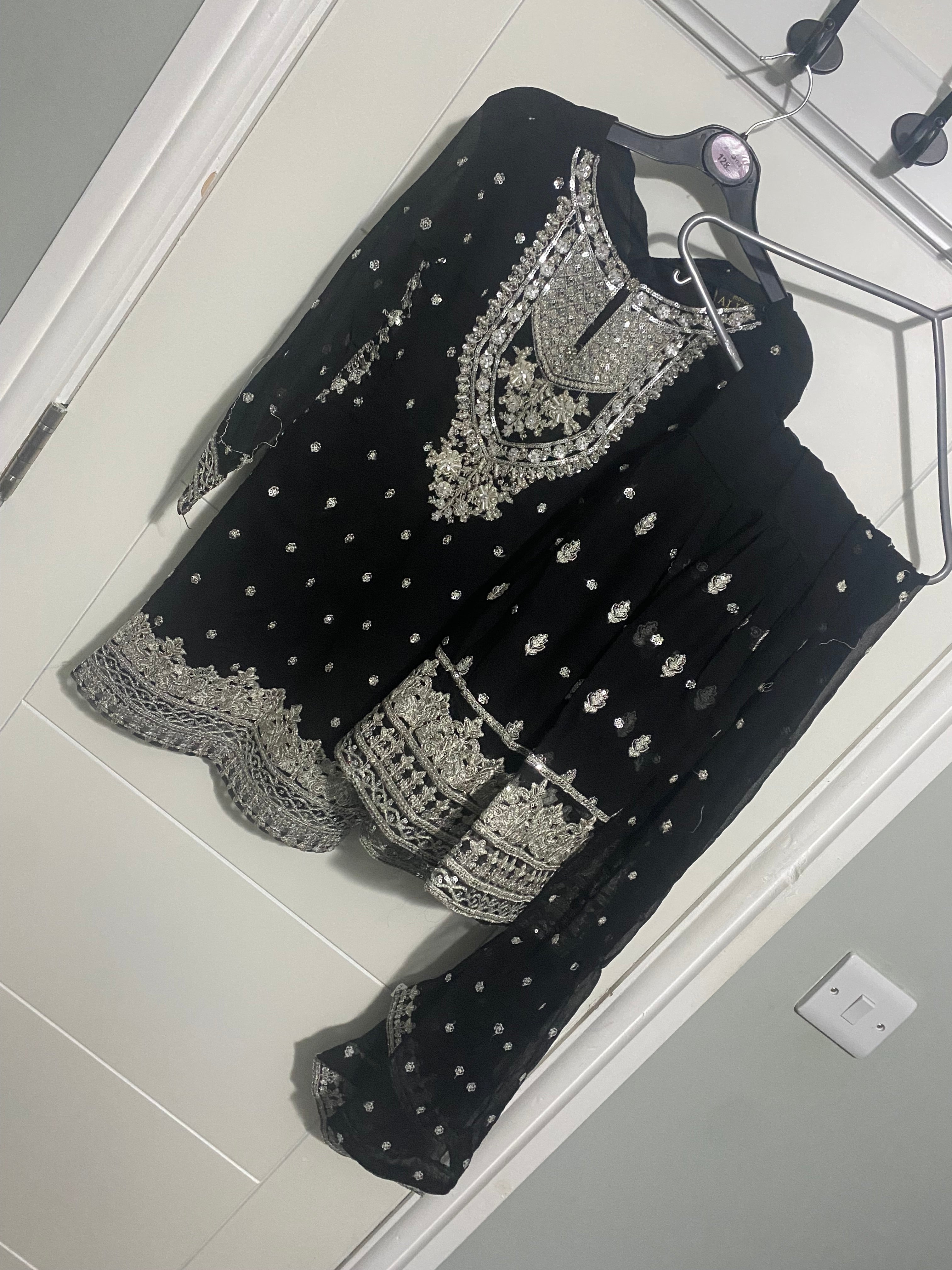 Black Embroidered Shalwar Kameez Suit with Dupatta – Girls Size 26