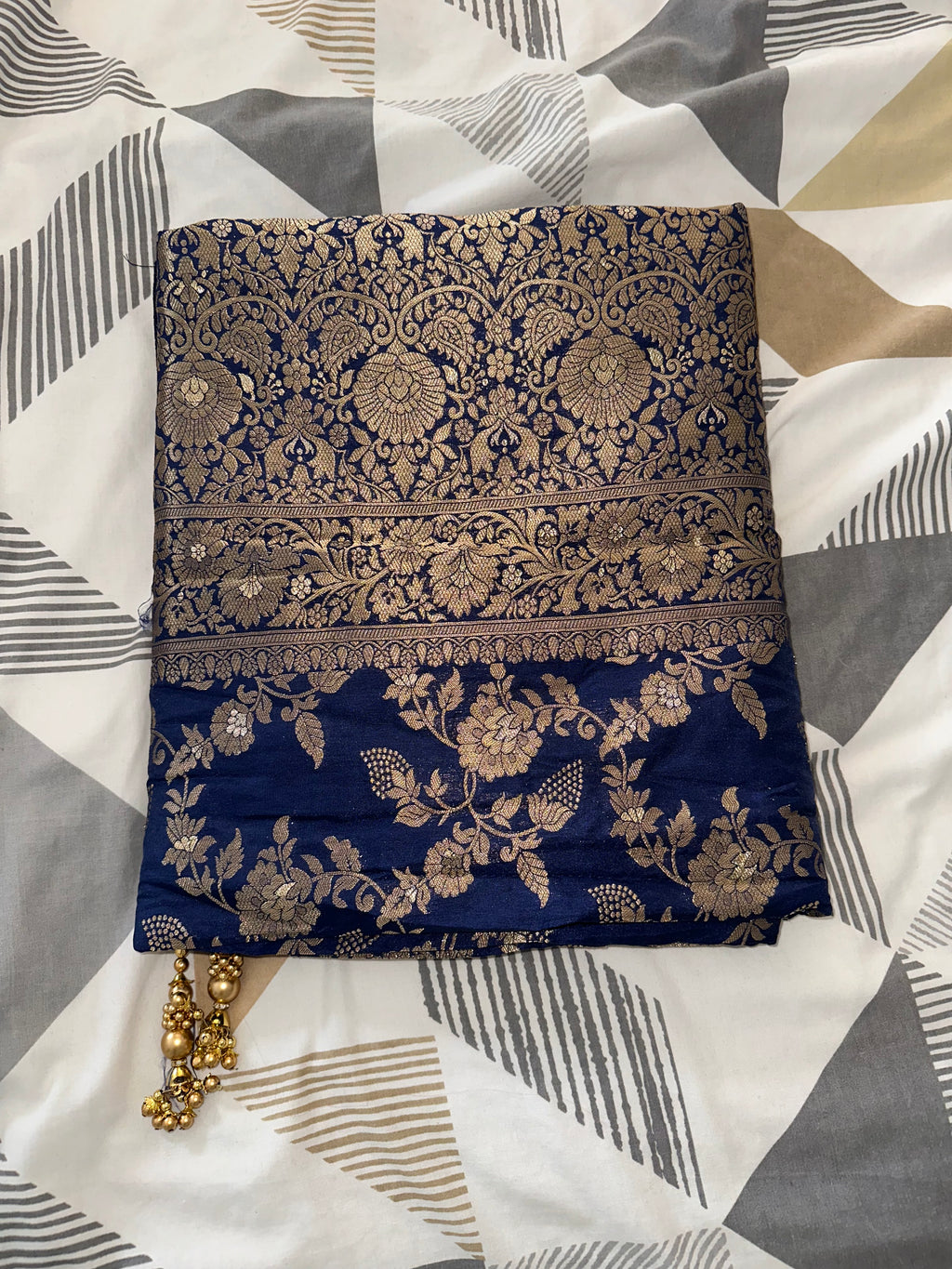 Royal Navy Blue & Gold Brocade Saree