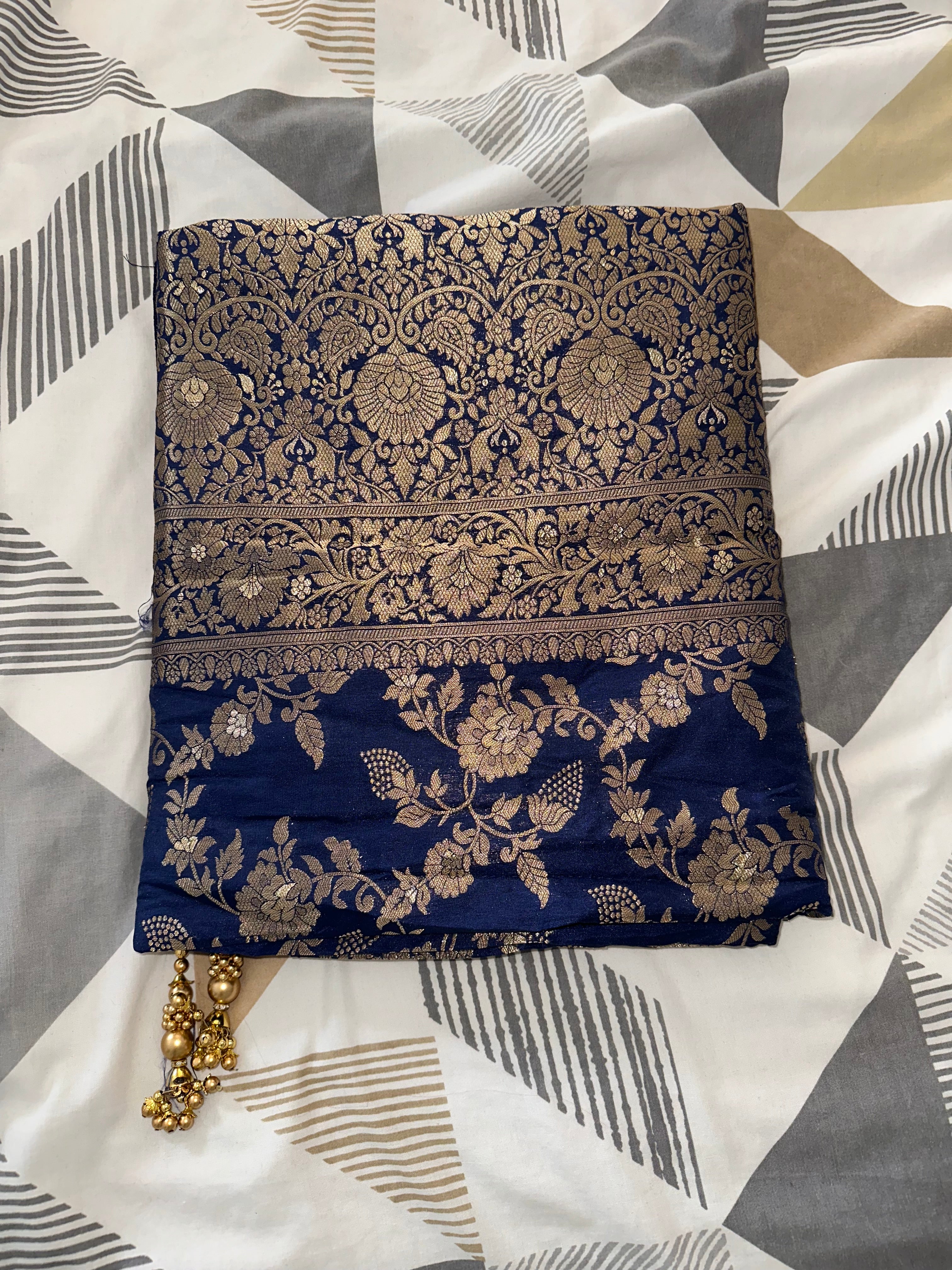 Royal Navy Blue & Gold Brocade Saree
