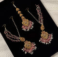 Pink & gold sahara earrings with tikka set