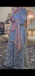 Peach and blue gharara outfit