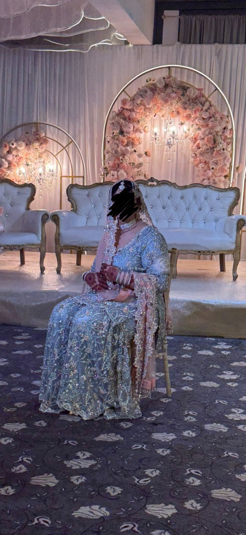 Peach and blue gharara outfit